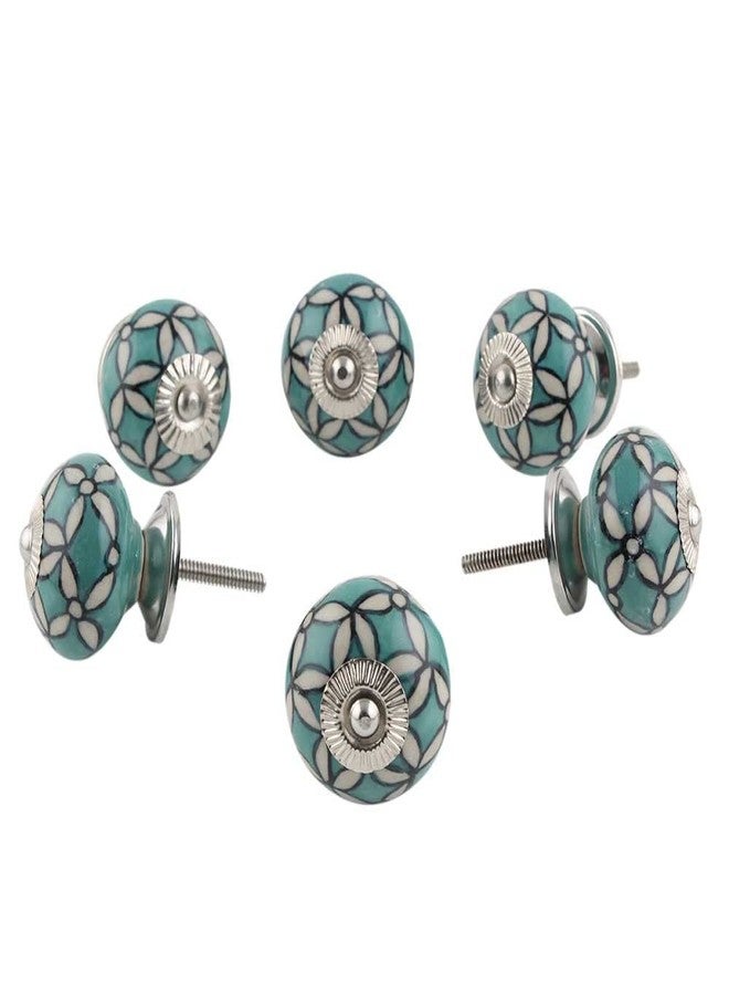 Indian-Shelf Pack of 6 Green Dresser Knob- Ceramic Door Handles- Round Drawer Pull- Floral Door Pull- Drawer Knob- Farmhouse Kitchen Cabinet Knobs- Drawer Knobs for Dresser- Nursery Knobs for Dresser - Image 1